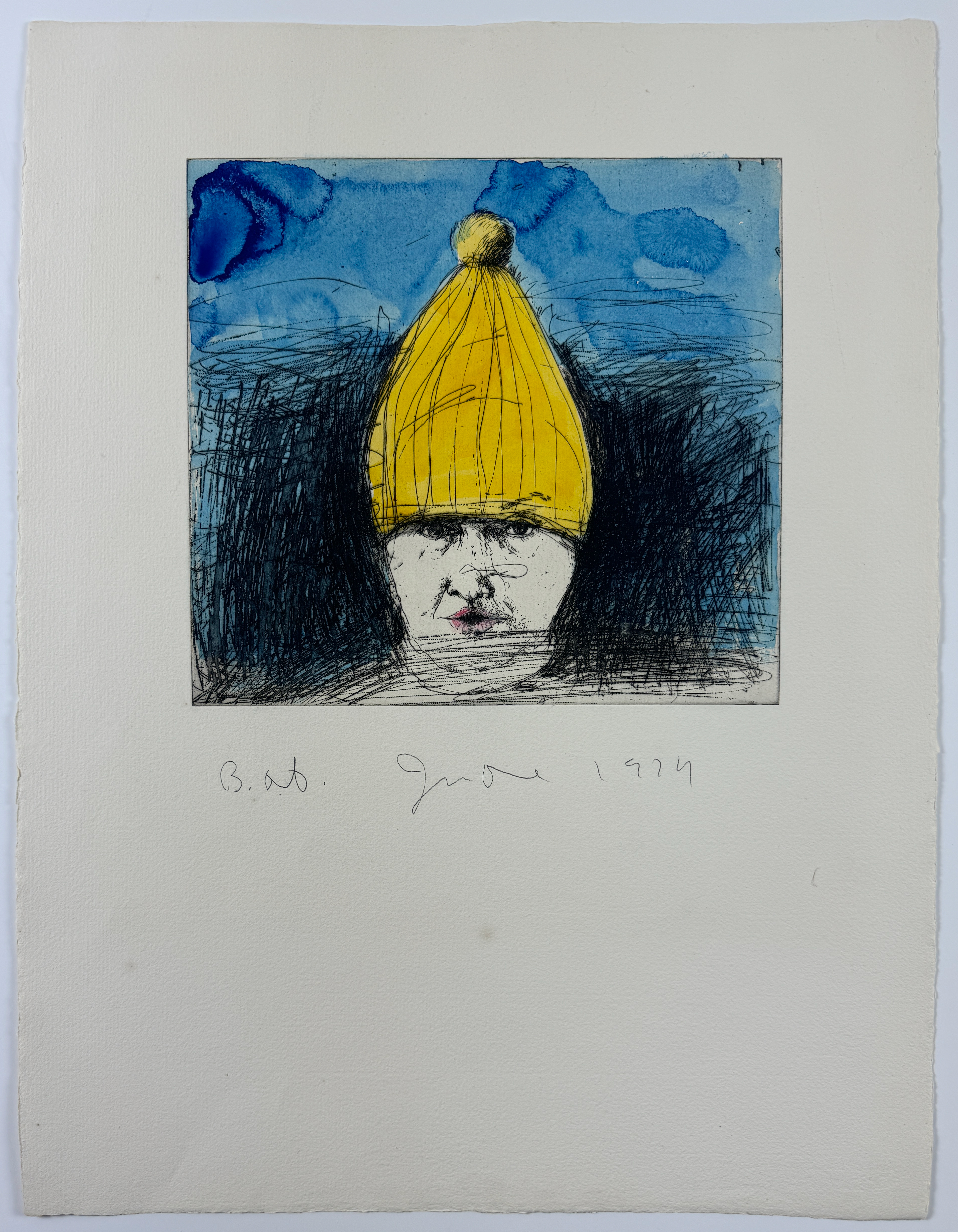 Self Portrait in a Ski Hat (in color) first state by Jim Dine